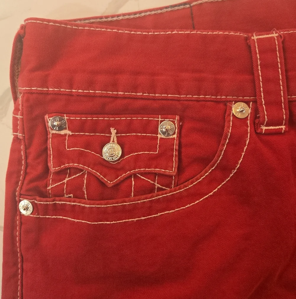 VTG True Religion Rare Red White Stitch Flap Large T Mens Jean Straight 40